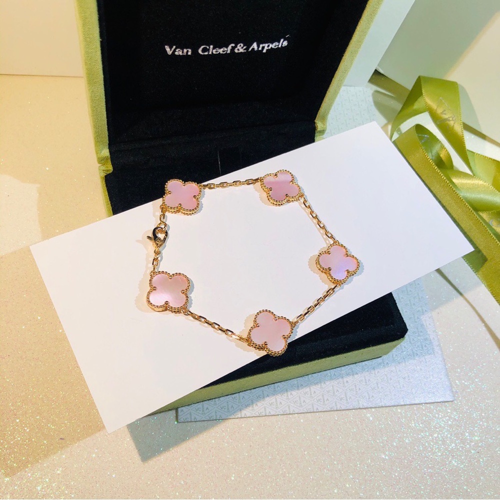 Van Cleef Pink Mother of Pearl Clover Bracelet - Picture 6 of 6